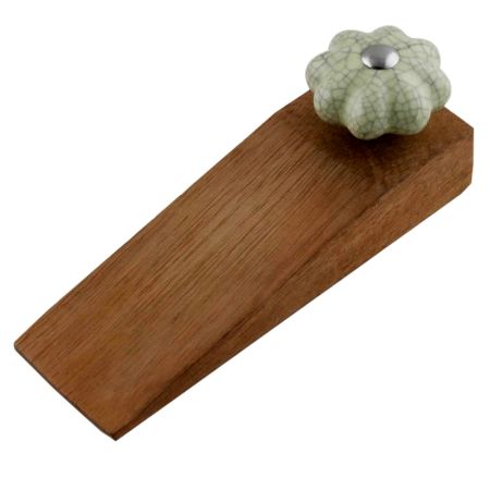 Washed Green Crackle Ceramic Melon Wooden Door Stopper